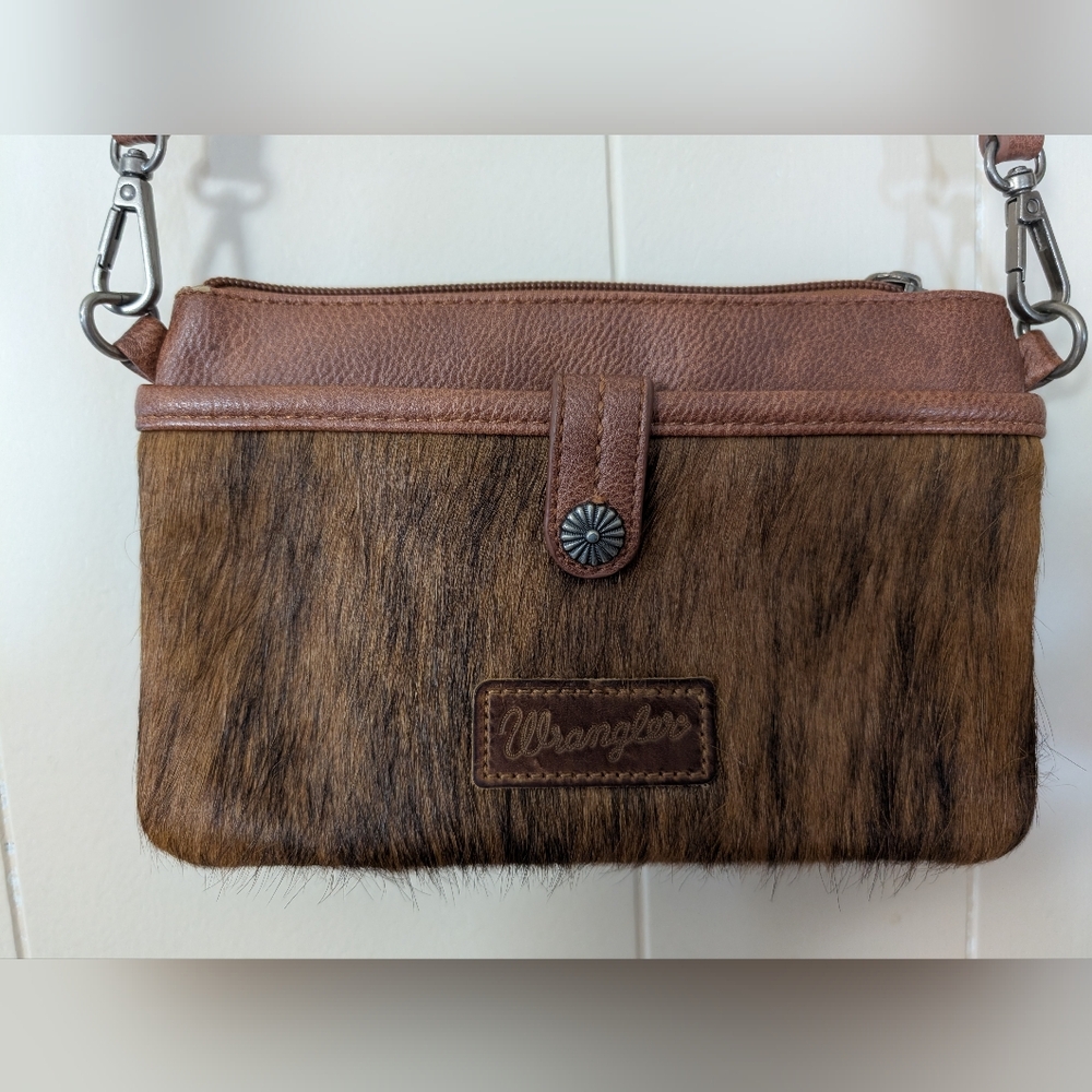 Wrangler Brown and Tan Hair-On Crossbody Bag